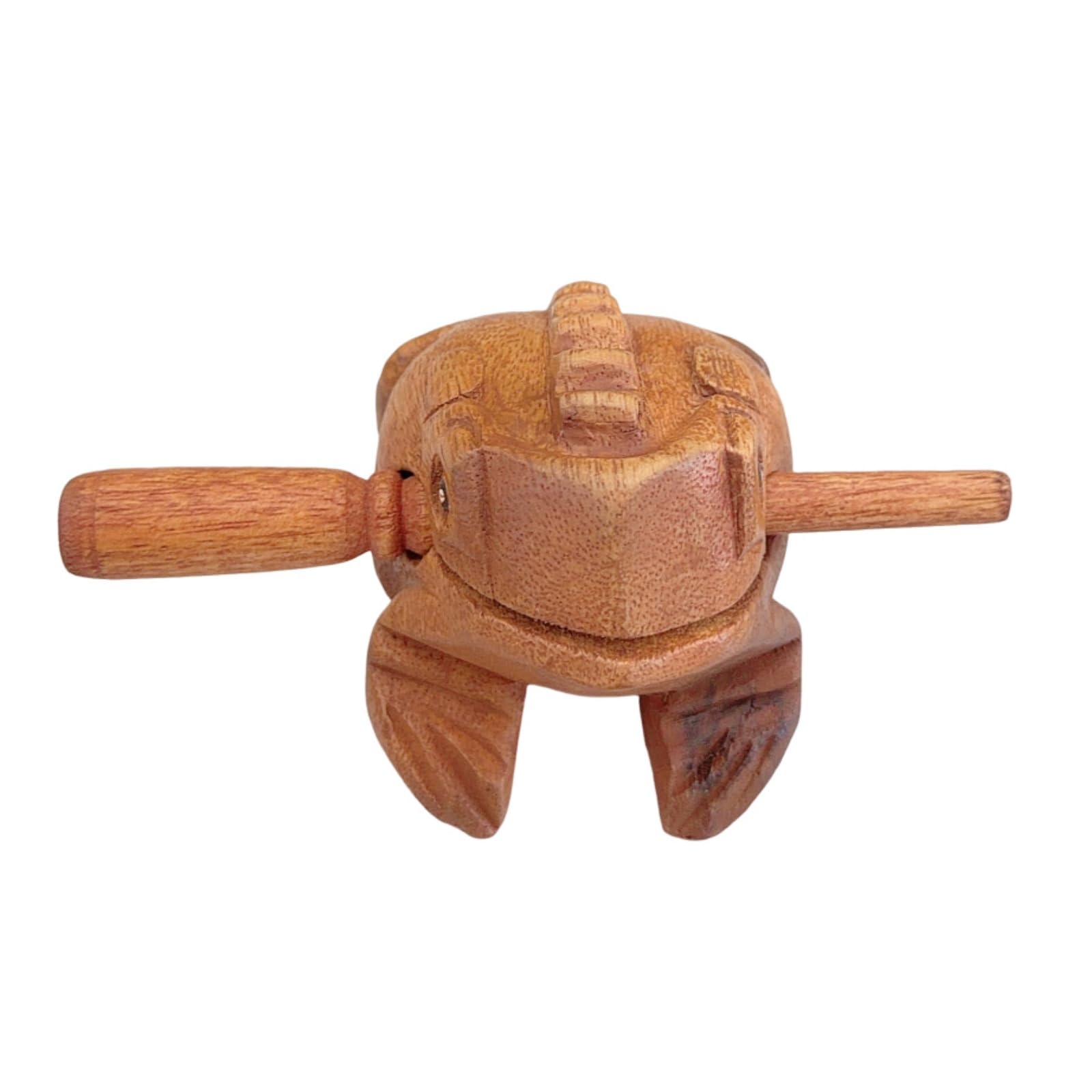 Drewniana żaba z pałeczką, ręcznie rzeźbiona żaba, ornamenty, ręcznie robiona muzyka, żaba, muzyka wokalna, żaba, instrument perkusyjny, zabawka (8,5 x 6 x 6 cm)