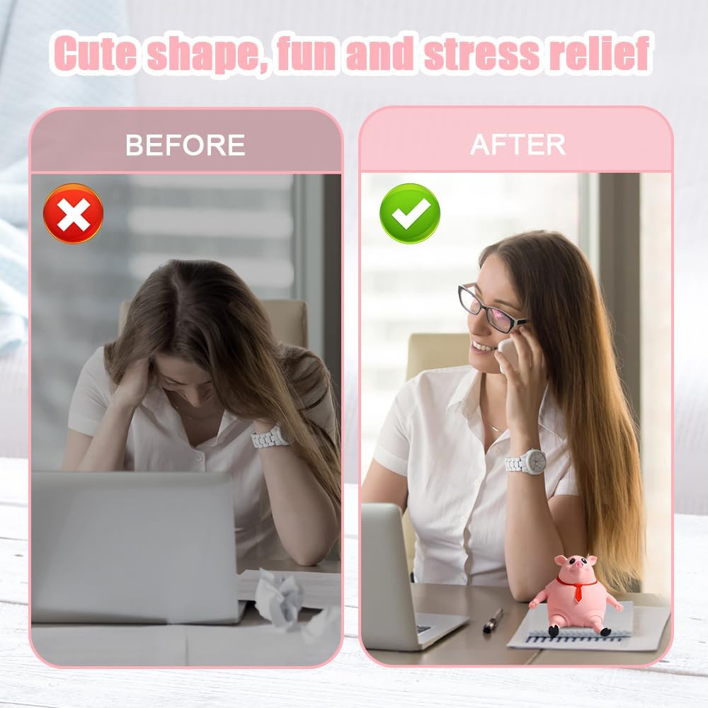 2 Pack Squishy Pig Toy, Soft Rubber Stretchy Piglet for Desk, High Elasticity Squeeze Animal Figure for Office Home for Keeping Hands Busy, Cute Pink for Adults(Medium+Small 500g + 200g)
