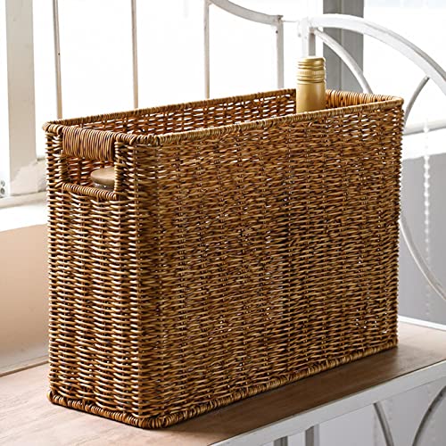 Baoblaze-Hand-Woven-Magazine-Basket-Plastic-Rattan-Sundries-Storage-Bins-Japanese-Style-Finishing-Basket-for-Closets-Bedroom-Magazine-Newspaper-Home-Dark-Brown