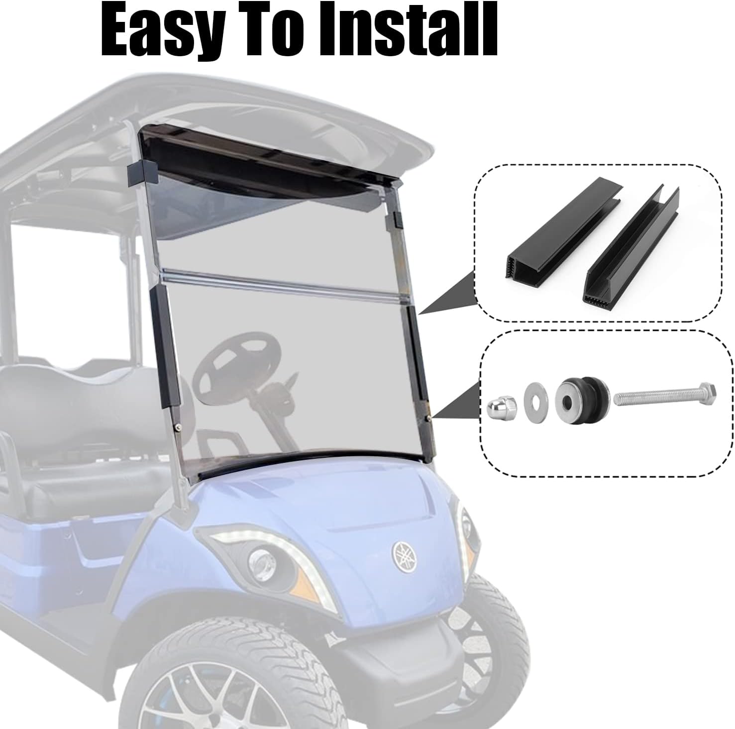 golf cart windshield for yamaha drive2 (2017-up) tinted folding, yamaha golf cart windshield