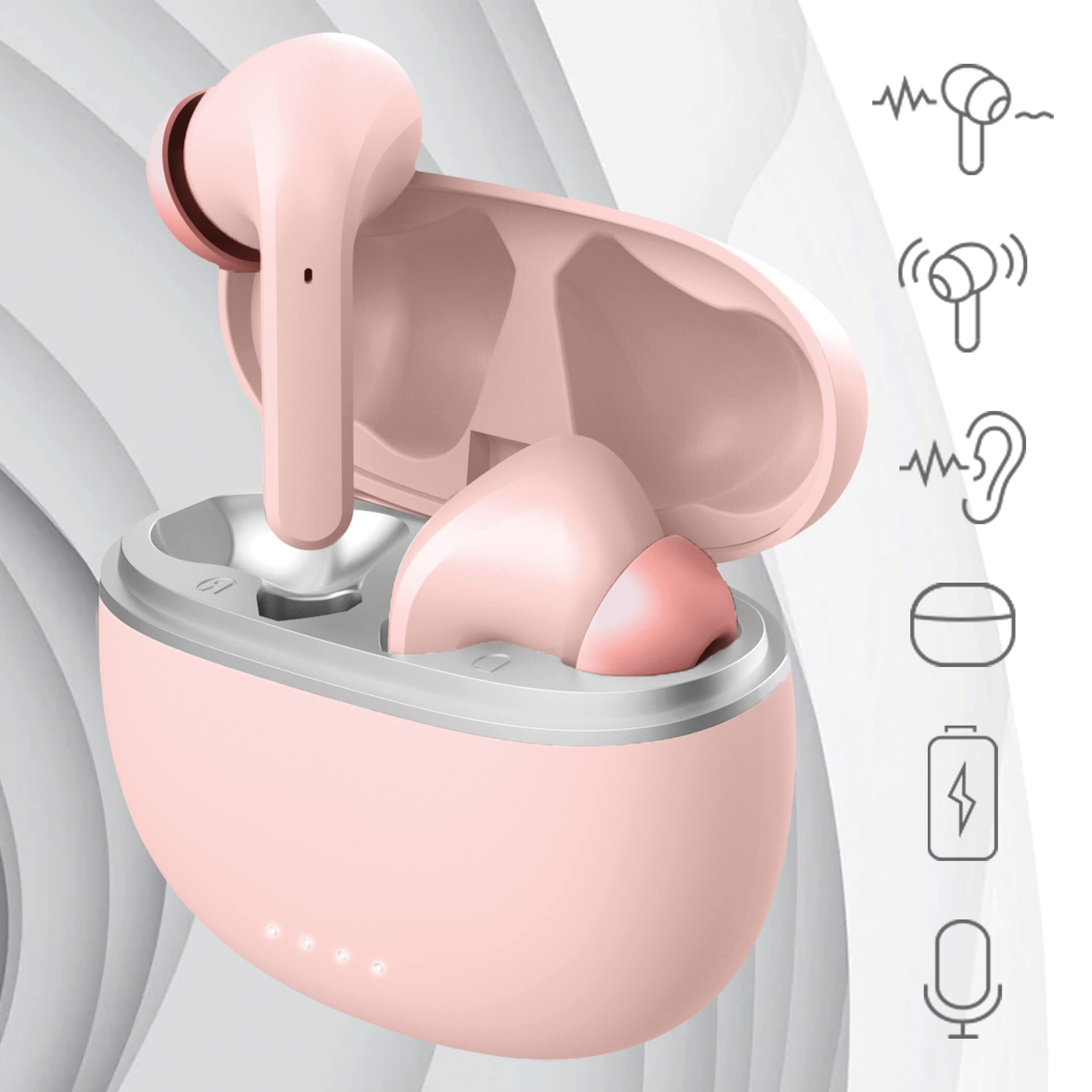 FOREVER Auriculares inalámbricos Bluetooth 5.3 modos ANC TWE-210 EARP con estuche de carga micrófono, control, indicadores LED auriculares intraurales (rosa)