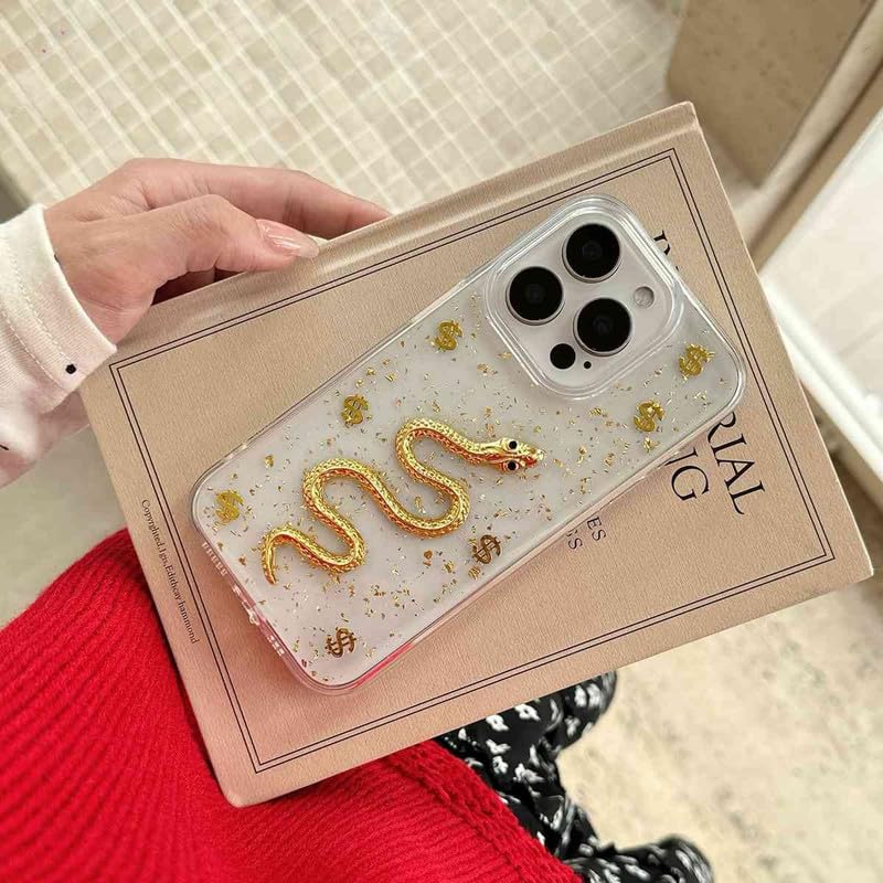 Image of COVERLY for iPhone 15 Pro Max 3D Luxury Snake Dollar Resin Phone Case,Trendy Translucent Cute Hard Epoxy Art Crystal Clear -Non Yellowing Love Heart Sparkle Princess Cover for Apple iPhone 15 Pro Max