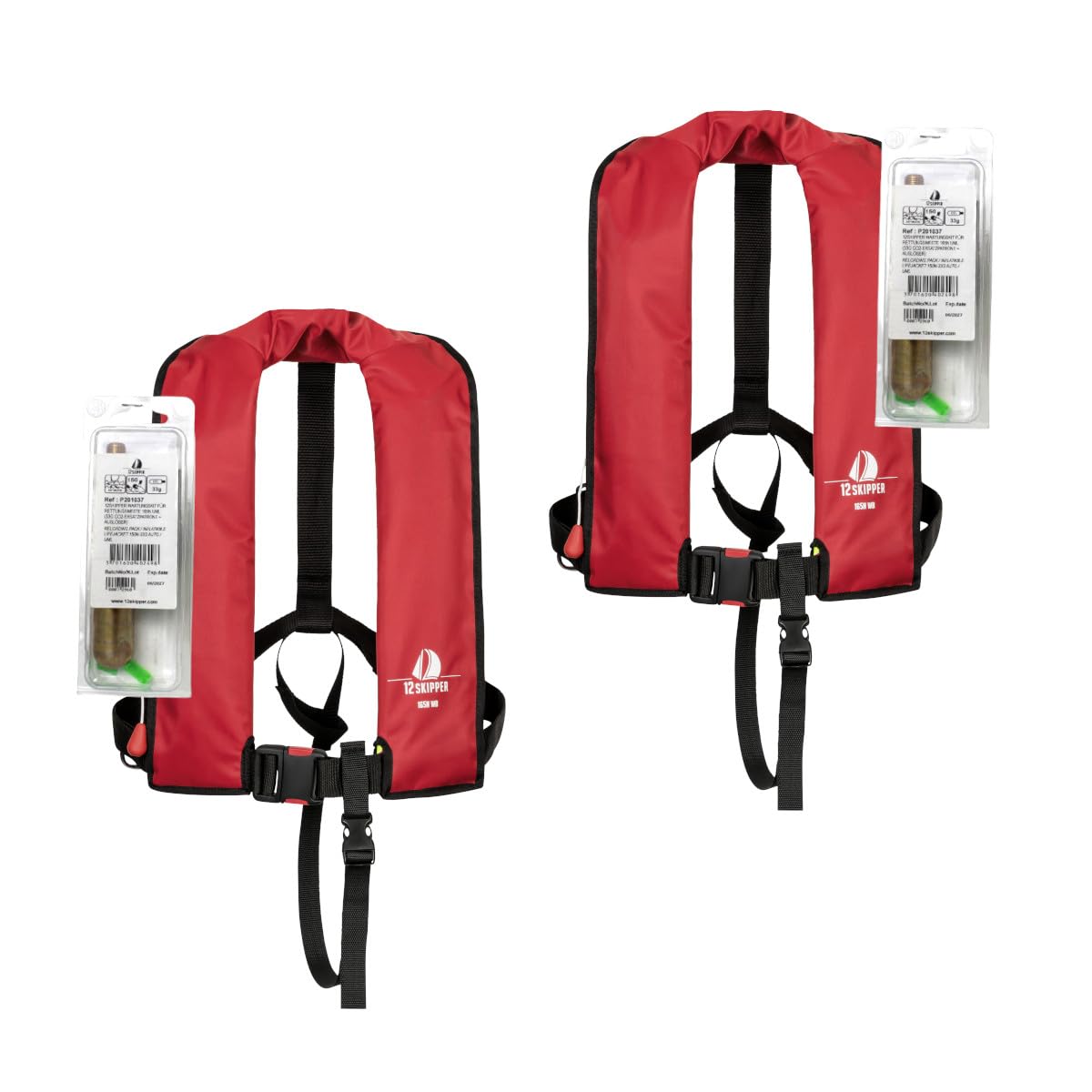 Lot de 2 : Gilet de Sauvetage Automatique 165N ISO Waistbelt, Inclus 2 Kits de réarmement