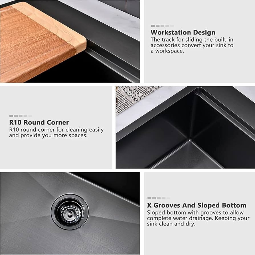 33 Inch Black Drop In Kitchen Sink Workstation-VASOYO 33x22