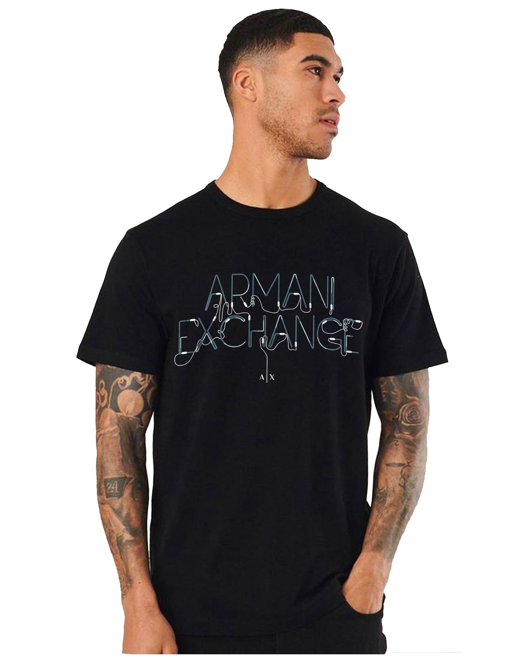 ARMANIEXCHANGE Black Printed Cotton T Shirt for Boys and Mens-image-40
