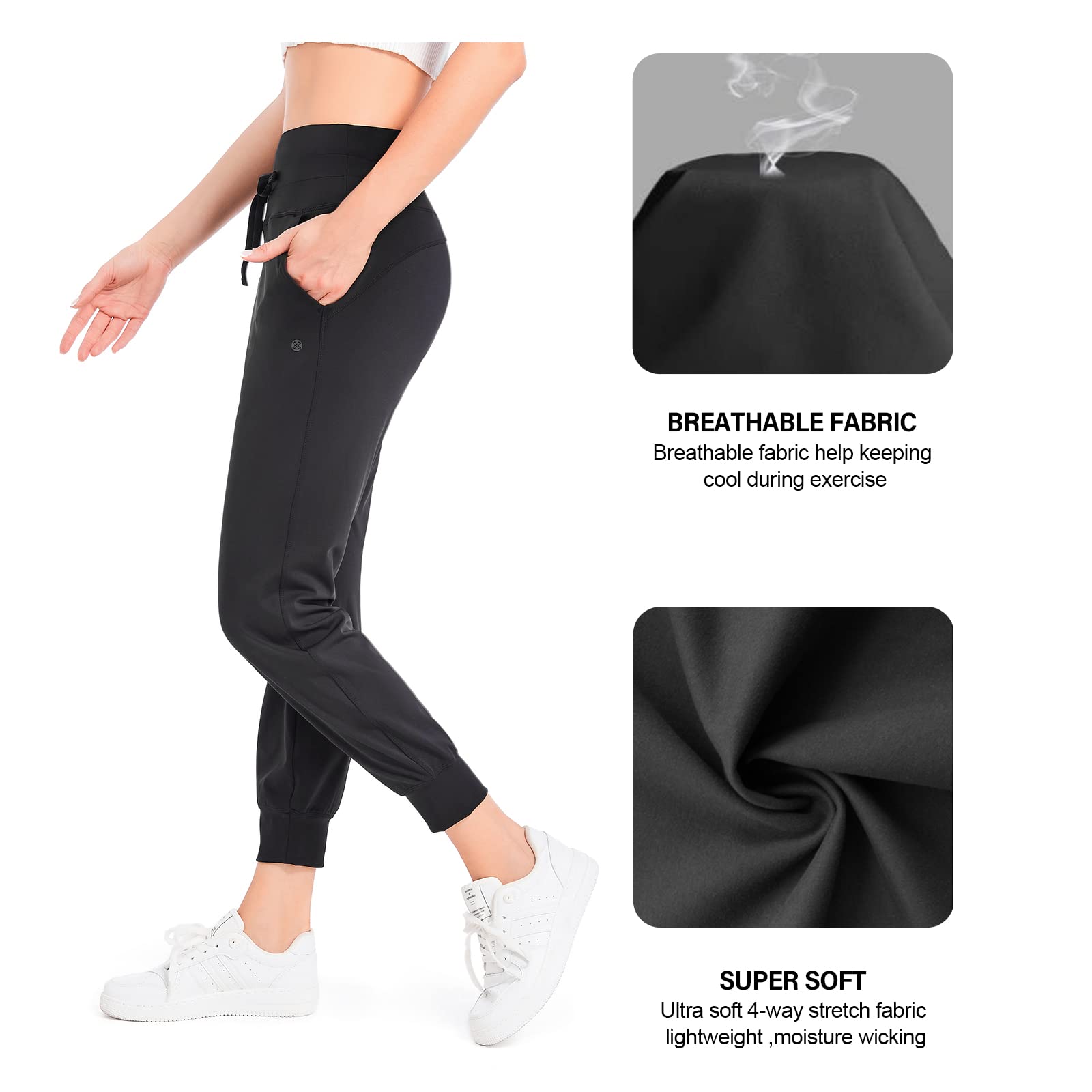 STRETCHUP Women's Joggers Pants Lightweight Running Sweatpants with Pockets Athletic Tapered Casual Pants for Workout,Lounge: Small Caramel(drawstring )