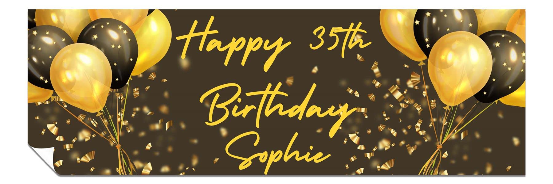 Personalised Birthday Banners - Happy Birthday Banners for Men & Women - HD Printed Banner Decorations for Him or Her - Party Wall Banner Gold & Brown 6ft x 2ft Large Banner