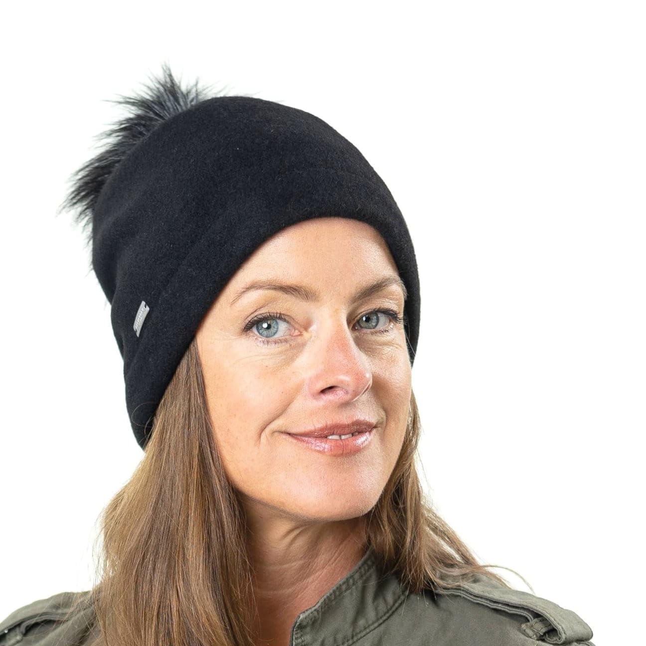 Seeberger Czapka z Sukna Wełnianego Tamisa PomponKobiety - Made in Germany Beanie pomponem na zime Zima jesień-zima