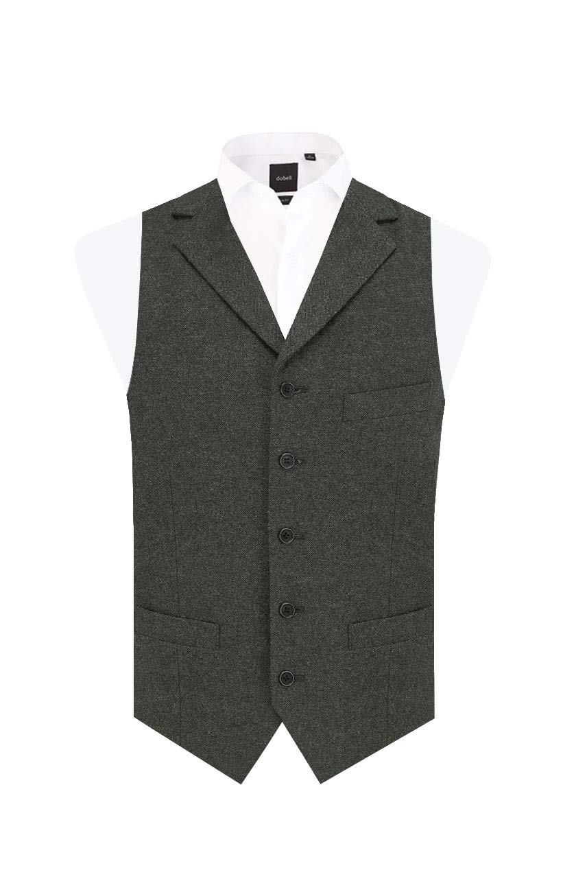 Dobell Mens Grey Donegal Tweed Waistcoat Regular Fit Notch Lapel-L (42-44in)