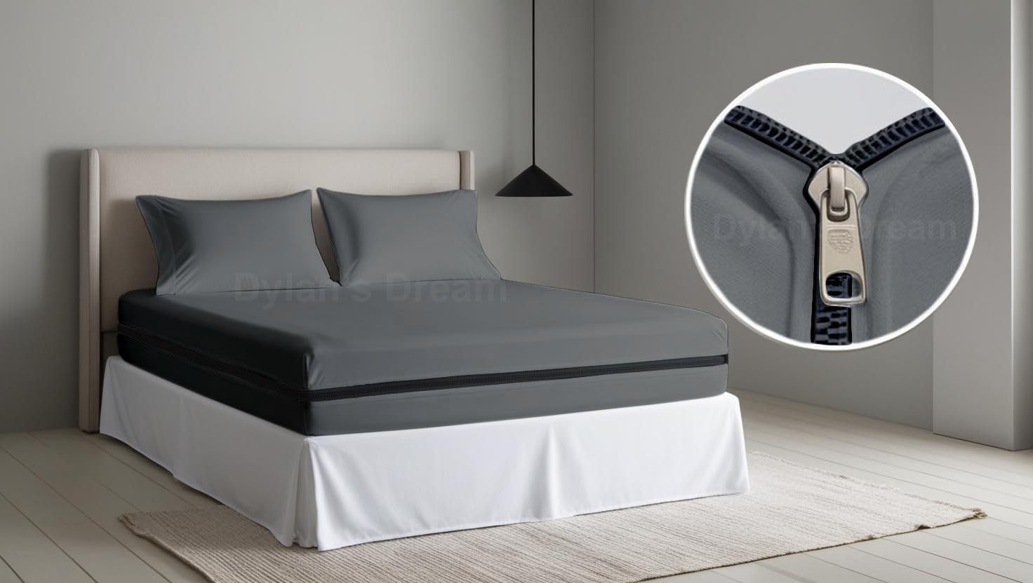 Zipper Fitted Sheet- RV Short King Size Zipper Sheets, 15 Deep Pocket Brushed Microfiber Sheets, Soft & Wrinkle Free Zip Fit Sheet, Secure Fit Mattress Zip Sheet-Dark Grey (1 Fitted Zipper Sheet)