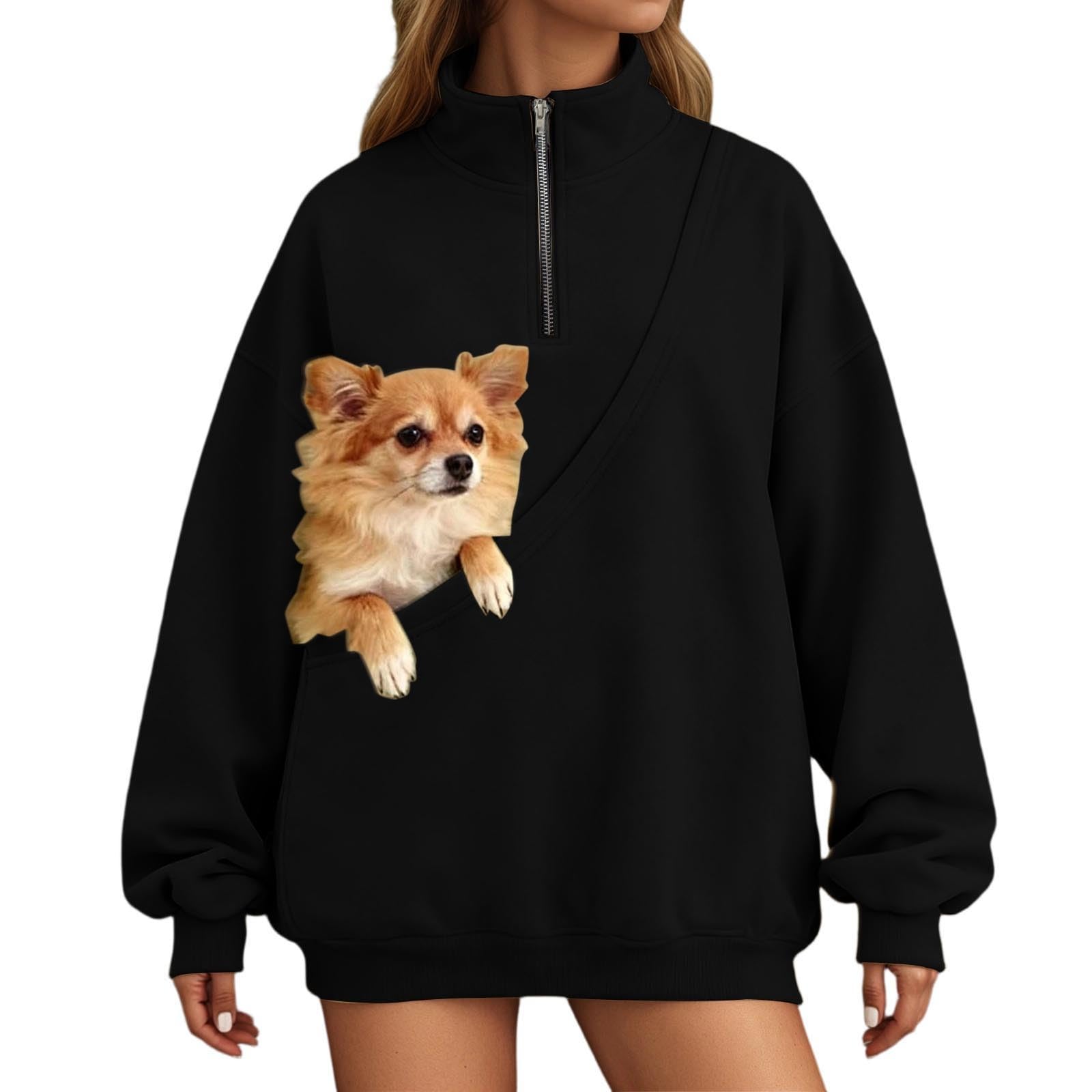 Sudadera de forro polar informal con bolsillo para llevar al gato en casa 8