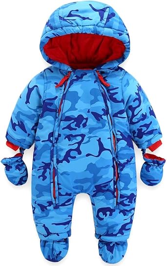 JiAmy Baby Snowsuit Baby Boys Girls Winter Clothes with Gloves Booties Toddler Jumpsuit