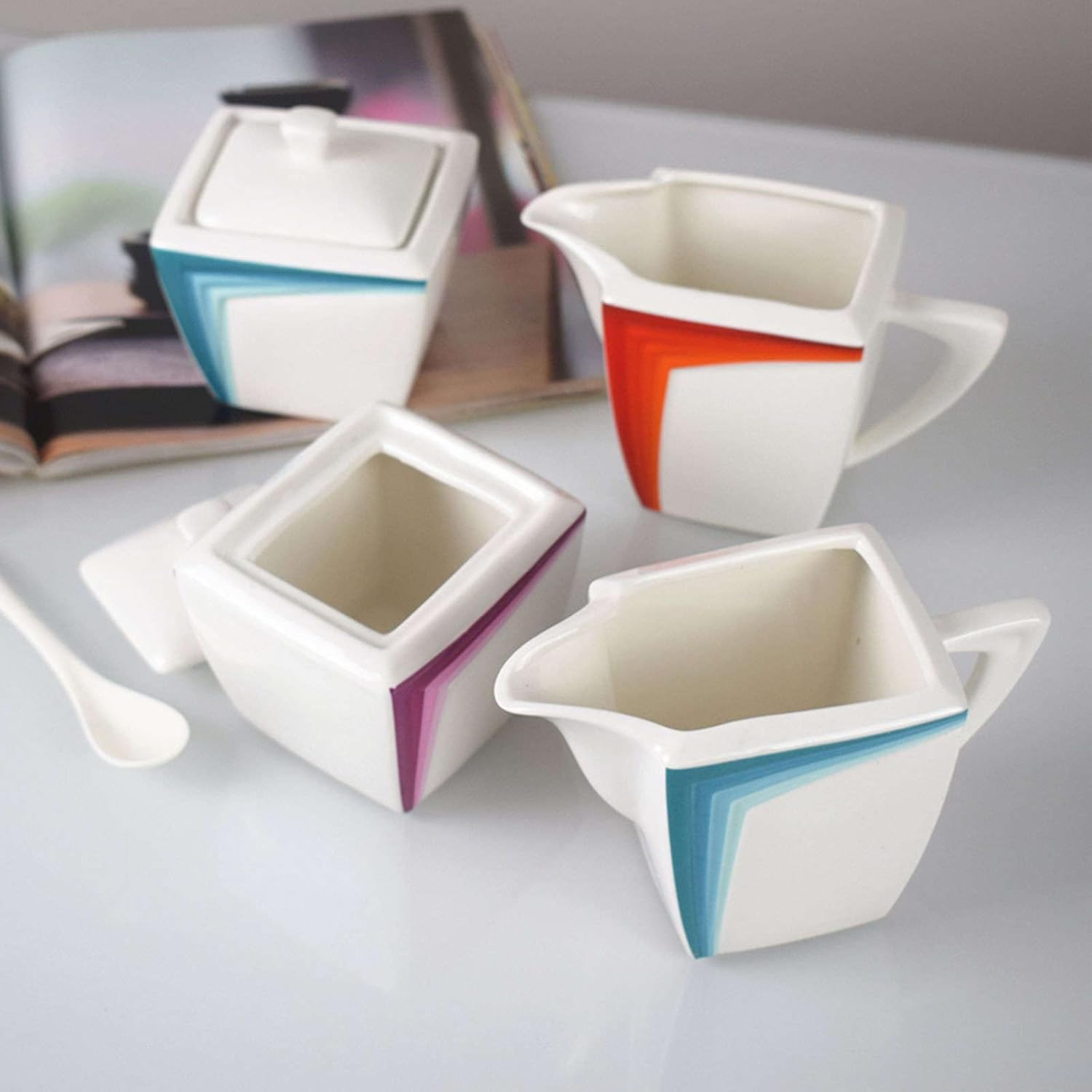 Sugar Bowl,Seasoning Canister, Ceramic Creamer and Sugar Sets, Cream and Sugar Pot, Creamer Jug Sugar Jar, Coffee Serving Set, Cream Pitcher -Red-Sugar Bowl (Color : Jars(Red,Sugar Bowl)