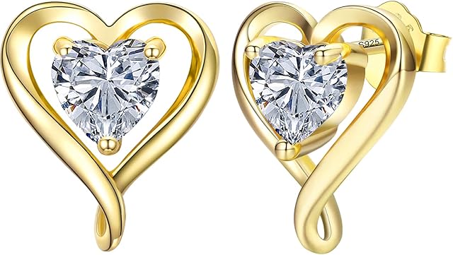 LAVUMO Sterling Silver Earrings for Women Silver Gold Rose Gold Stud Heart Earrings Set Hypoallergenic Jewellery for women Birthday Anniversary Christmas Valentine Gifts for Her