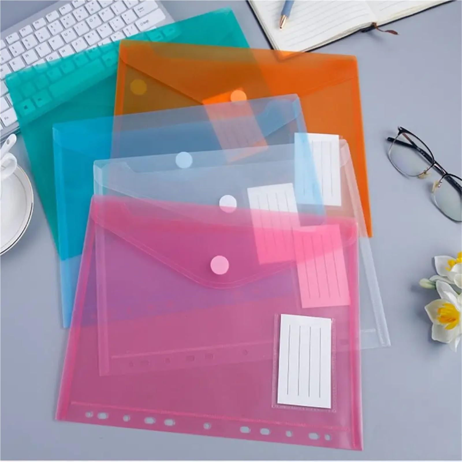 Przezroczysty folder z tworzywa sztucznego, 20 sztuk przezroczystych teczek A4 z otworami na segregator. Biuro Multi(Oranje)