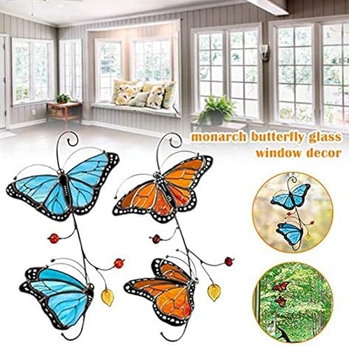 Miniatura 5 de Atrapasoles para ventana, 2 mariposas vitrales colgantes, adorno colgante colorido, atrapasoles, ventana interior, hogar, jardín, fiesta de Navidad,