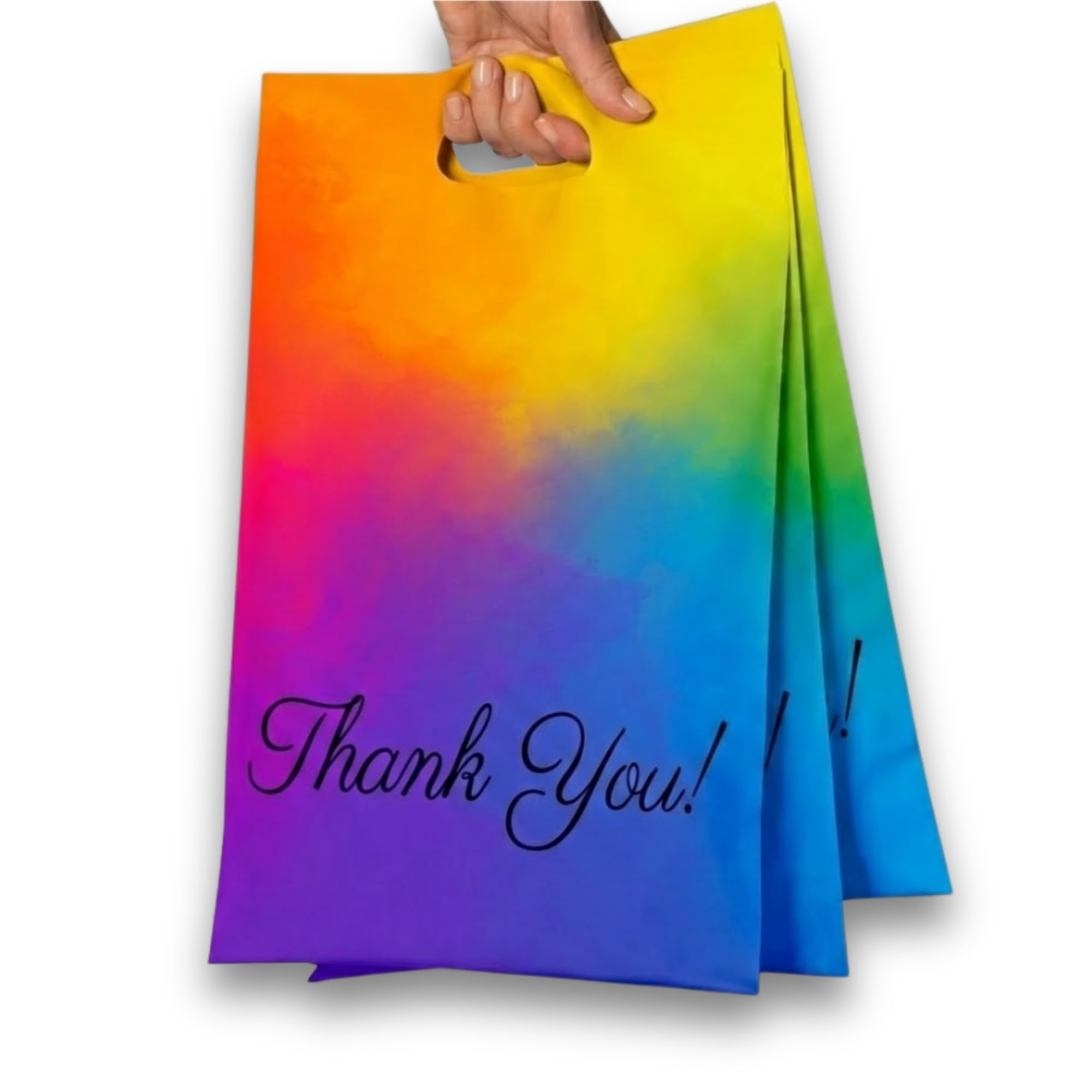 Donyson Rainbow Poly Mailers with Handle, 10x13, 100 Pack, Thank You Bags