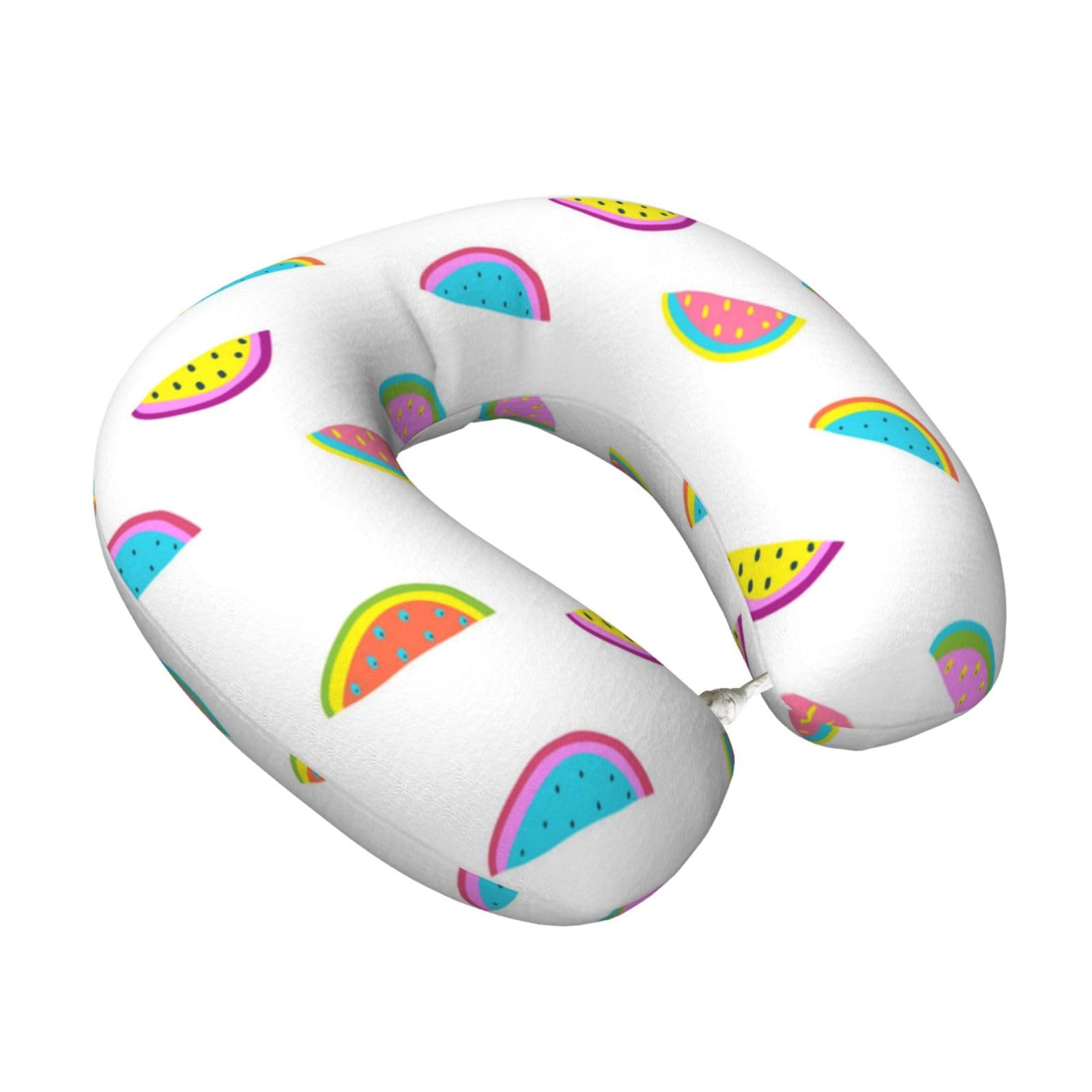 LKYMOH Funny Colored Watermelon, Travel Neck Pillow U-Shaped Memory Neck Support Soft Comfortable With Washable Cover For Airplane Car Traveling and Office