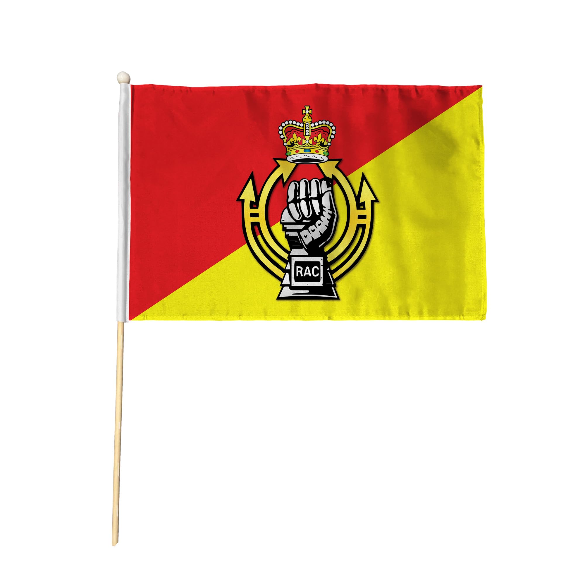 Flagtex Royal Armoured Corps RAC Hand Waving Flag (18x12 Inch Large) - Premium Wooden Stick Hand Flag Big Size Natural Wood Pole British Army Tank Regiment Events