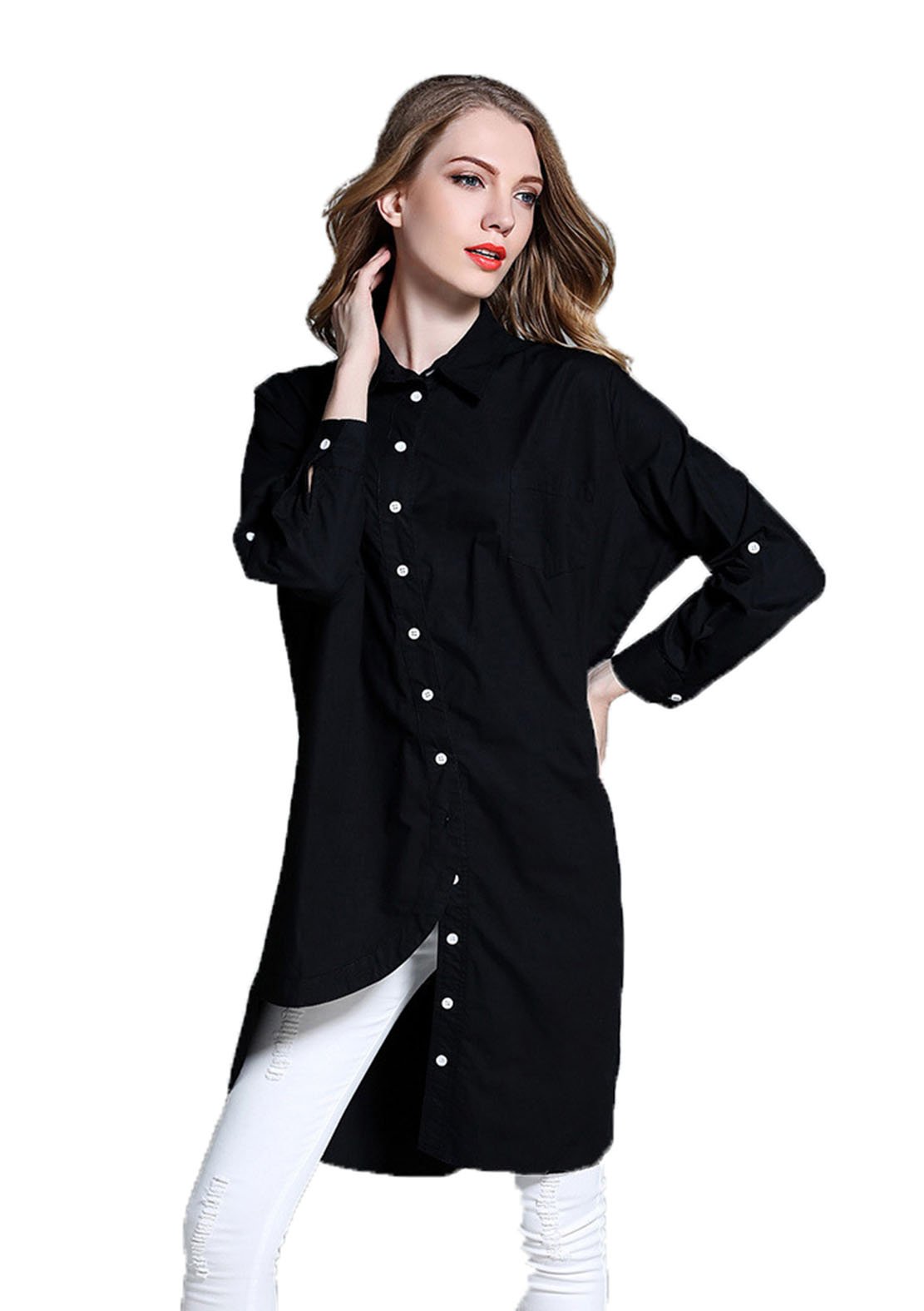 YALI Irregulares Blusas De Manga Larga,Negro,XL
