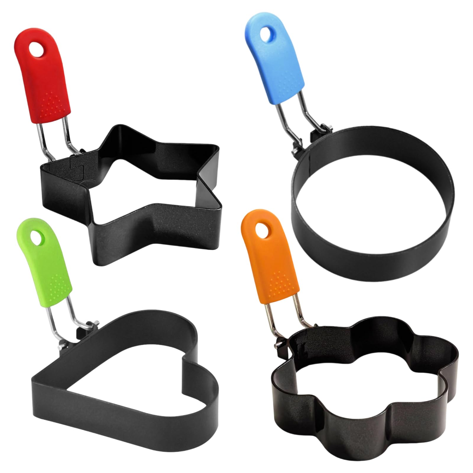 Egg Ring, 4 Pcs Stainless Steel Egg Rings with Anti-Scald Folding Handle
