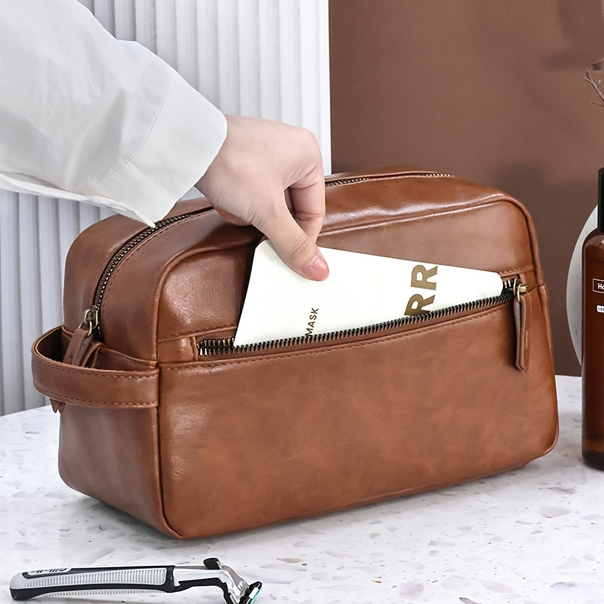 Borsa per Il Trucco da Uomo, Beauty Case da Viaggio Impermeabile in Pelle PU, Organizer per Strumenti da rasatura, Pochette per Il Trucco da Donna
