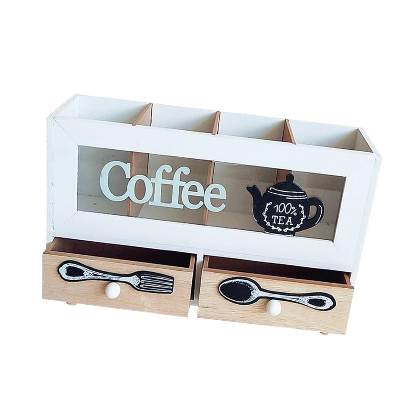 MAGICLULU Aufbewahrungsbox Kaffeekiste Weiße und Küche im Wohnzimmertisch für Kaffee Doppellagige Kaffeebox Nordischen Retro Stil Organisierten Besteckaufbewahrung Desktop