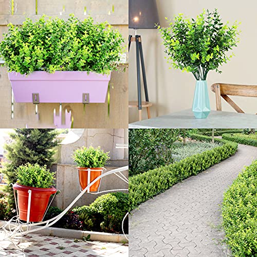Leyaron 9 Bundles Fake Plants Greenery Stems Fade Resistant Faux Plastic Plants Outdoor Indoor Artificial Boxwood For Garden Farmhouse Porch Patio Window Box Wedding Office Home Decor #TOP1