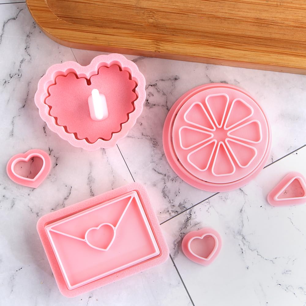 3pcs Mini Herz Ausstechformen Set Zitrone Umschlag Herz Ausstechformen für Kinder & Erwachsene Hochzeit Kunststoff 3D Ausstechformen Set Fondant Stempel Keksformen DIY Backwerkzeug