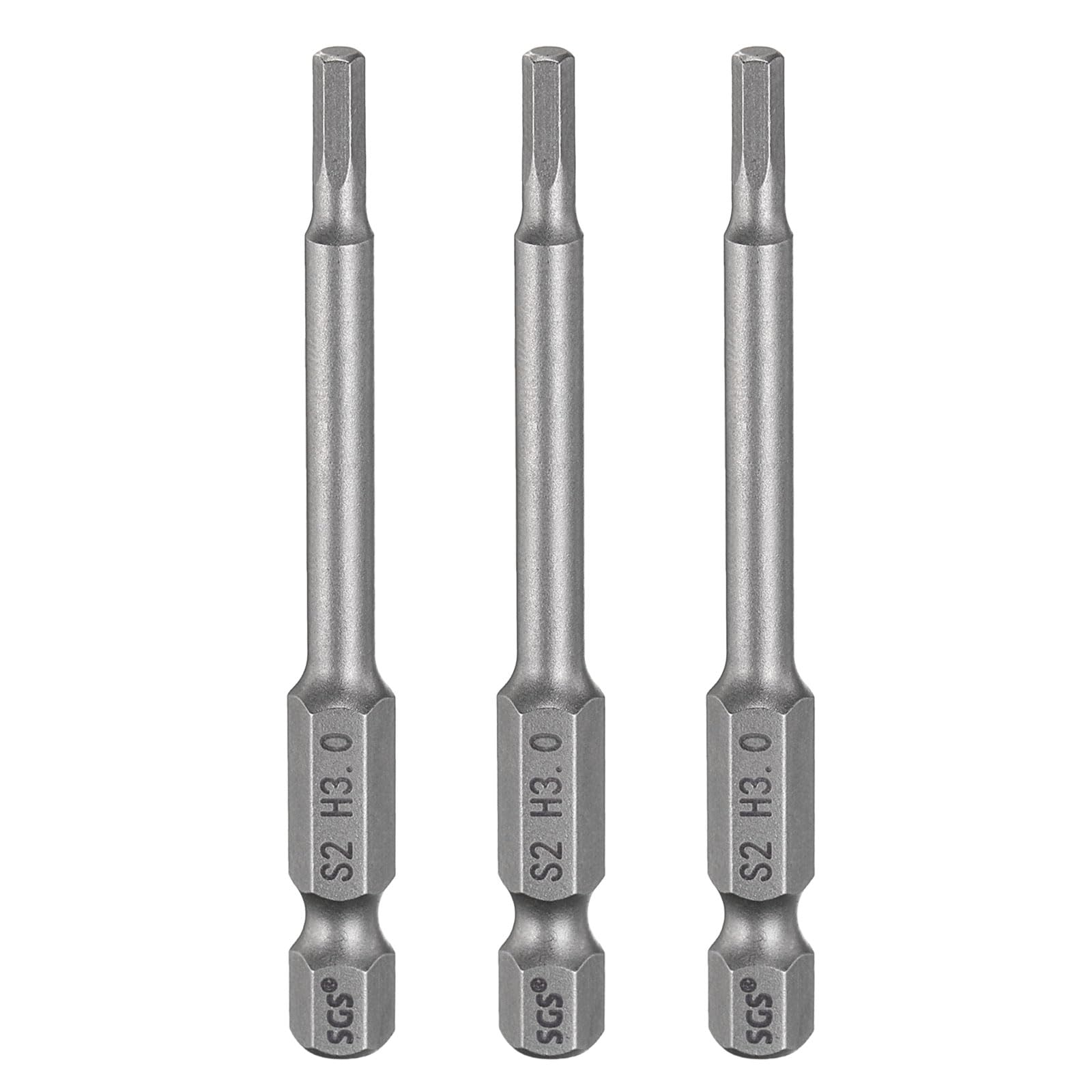 sourcing map 3pcs H3.0 Hex Head Drill Bit Wrench 3mm Metric Flat Tip 1/4" Hex Shank 75mm (3") Long Magnetic Hexagonal Screw Driver Socket Industrial Screwdriver Power Bits