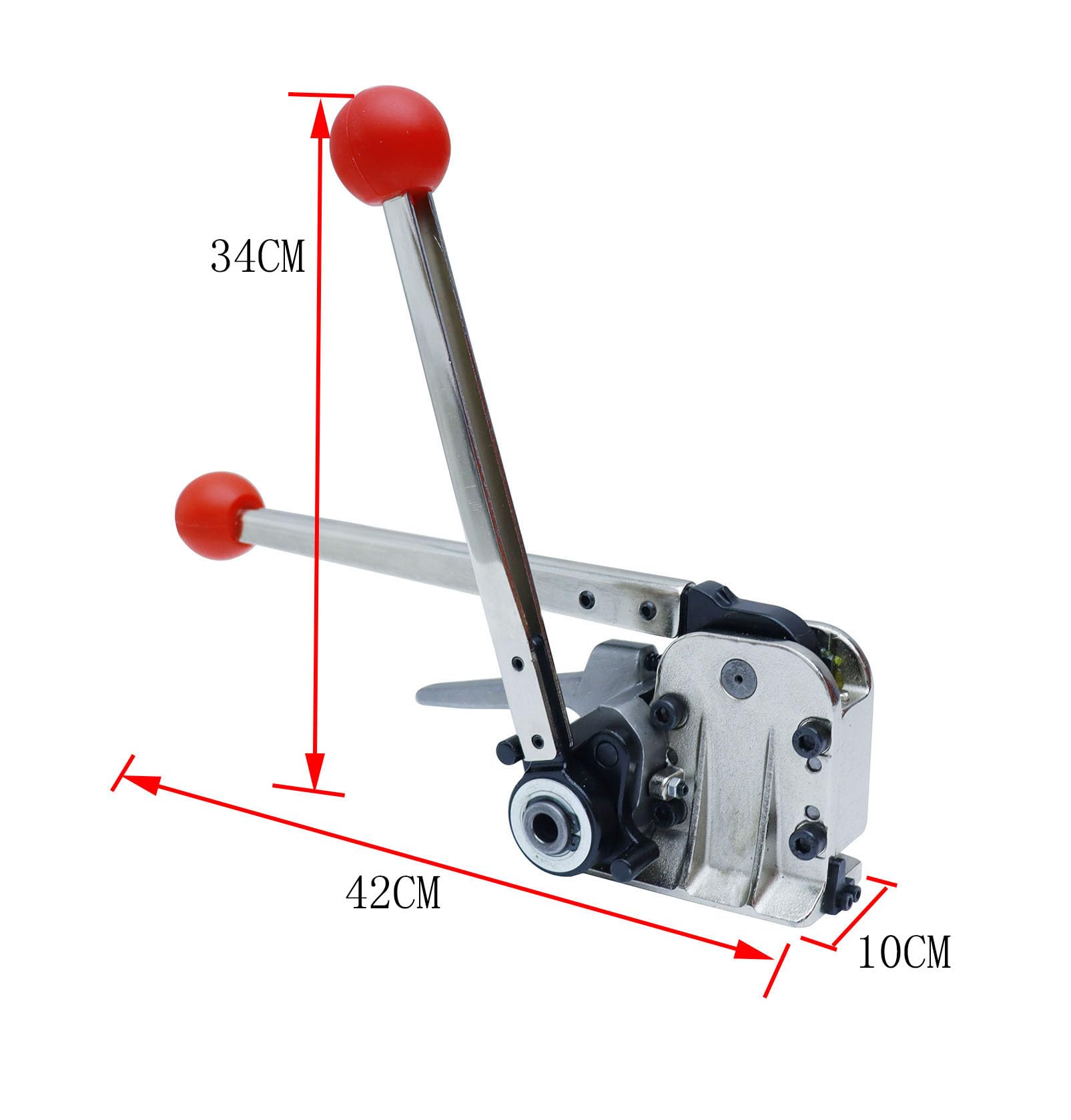 Stahlband umreifungsgerät, für Stahlbandbreite 16-19mm, Stahlbanddicke: 0,55-0,75mm, hülsenloser Verschluss durch Stanzen und Falzen