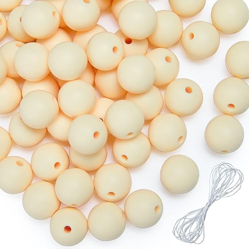 60 cuentas de silicona, cuentas de silicona de color amarillo claro de 0.472 pulgadas para hacer llaveros, collares, pulseras, cuentas redondas de