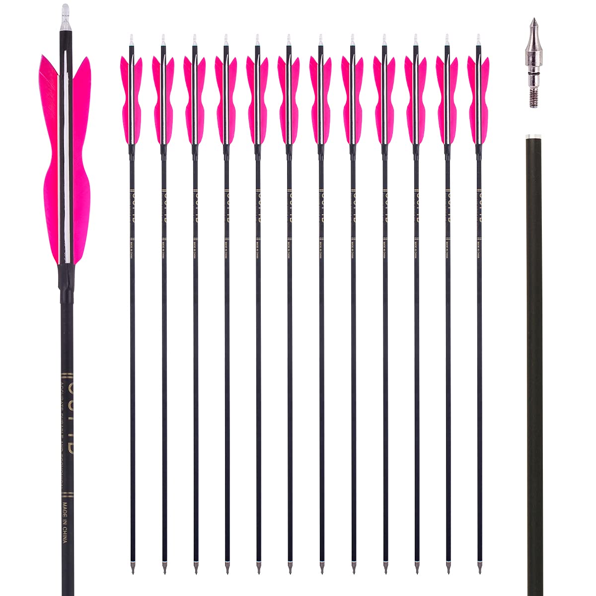 LWANO 31" Carbon Hunting Arrows Archery Target Practice Arrows with 5" Turkey Feathers Spine 500 for Recurve Bow and Compound Bow(Pack of 12)