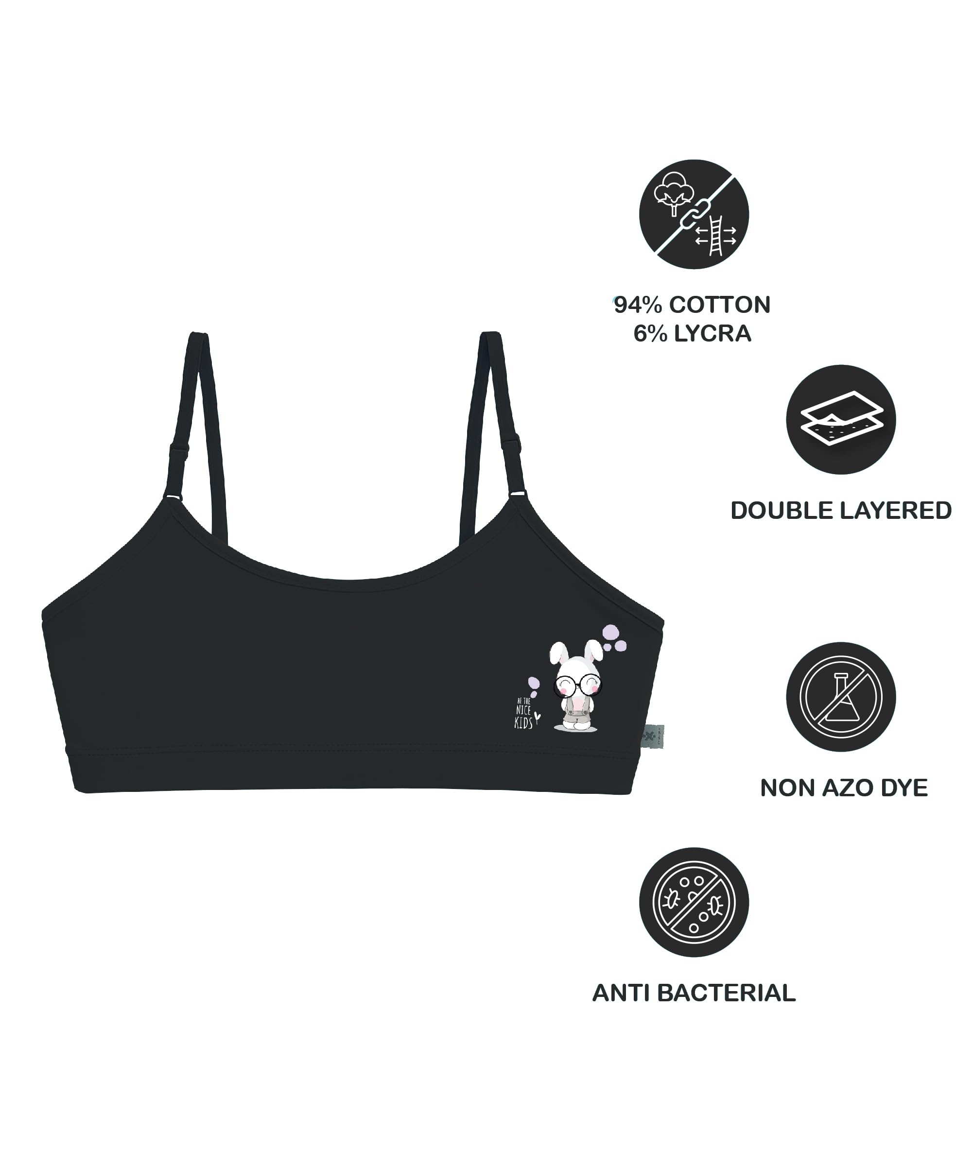 KYDA KIDS® Girls Antibacterial Cotton Printed Non Padded, Beginners Bra for Girls (Pack of 3) - Image 5 thumbnail