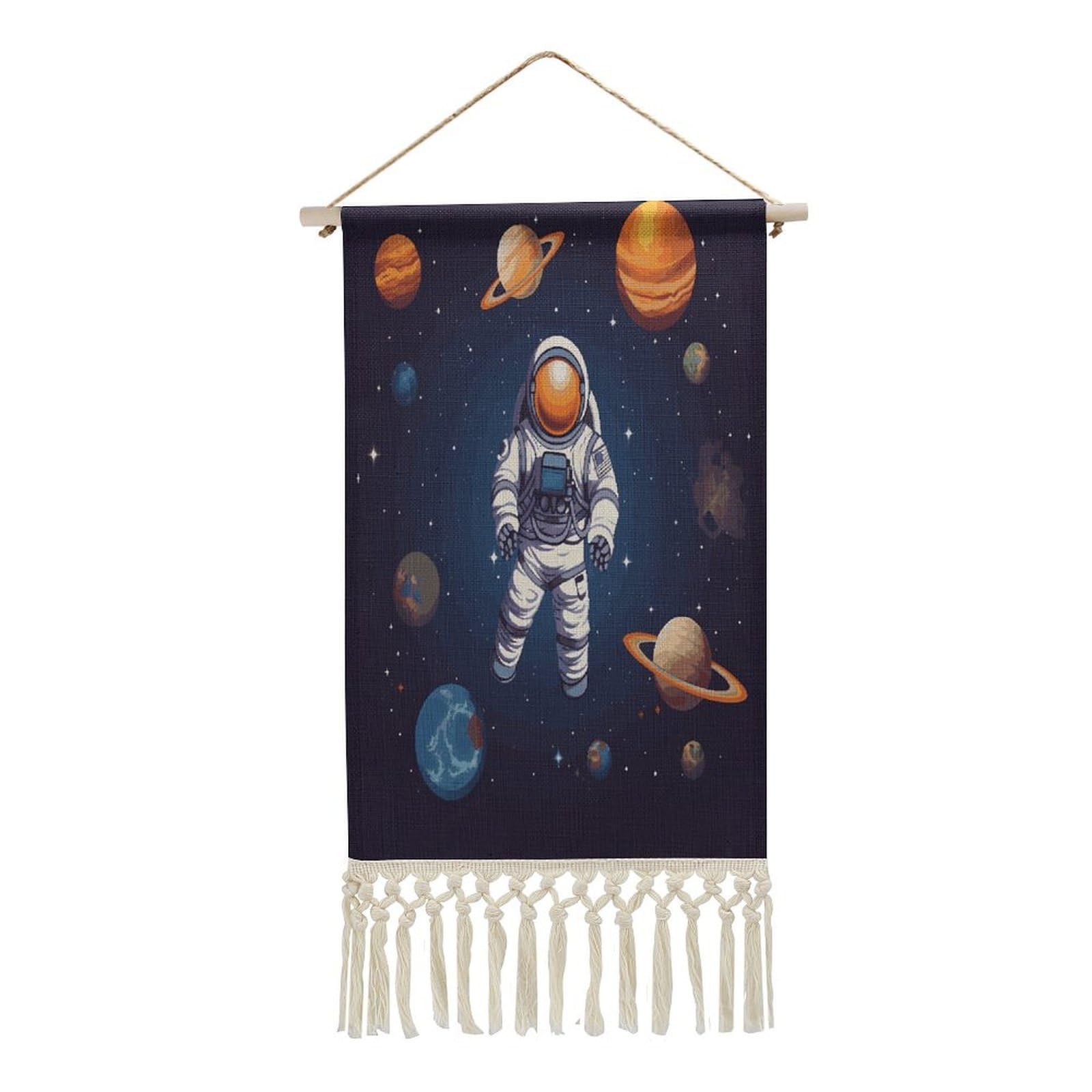 Adfgyerh Style Space Astronaut Tapestry With Tassels Cotton And Linen Hanging Posters, Wall Art For Travel Gift, Wall Tapestry For Office Home Decor Bedroom Living Room Decor