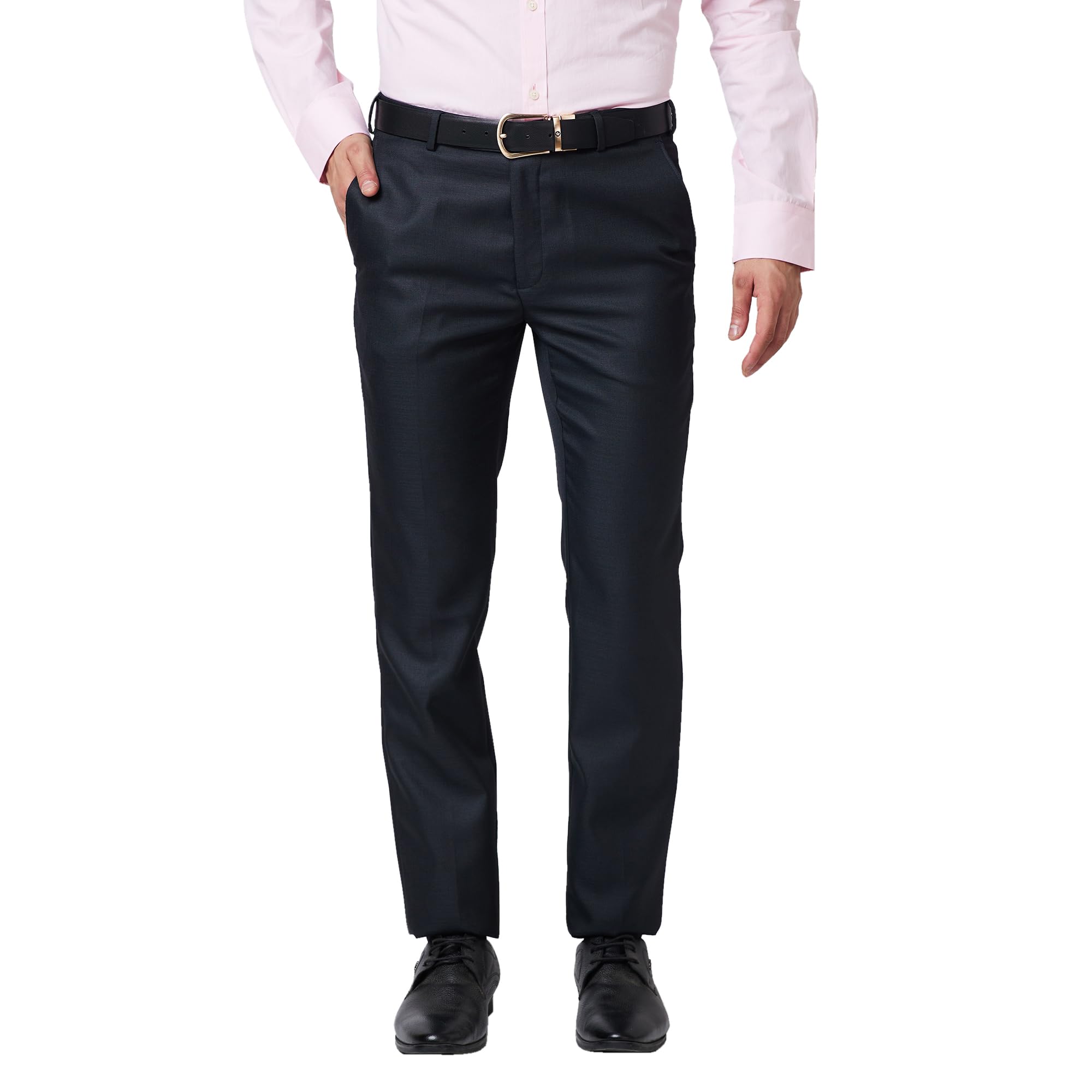 Men's Slim Fit Self Design Dark Blue Trouser (Size: 34)-RMTS05227-B8