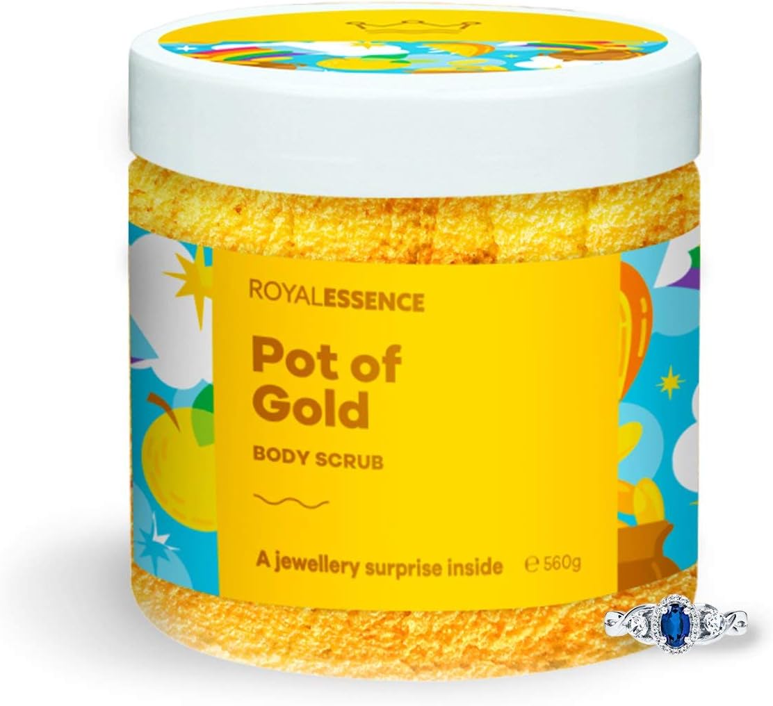 Royal Essence Pot Of Gold Body Scrub with Jewellery Inside (Surprise 925 Sterling Silver Jewellery Valued at £50 to £3,000) Ring Size 7
