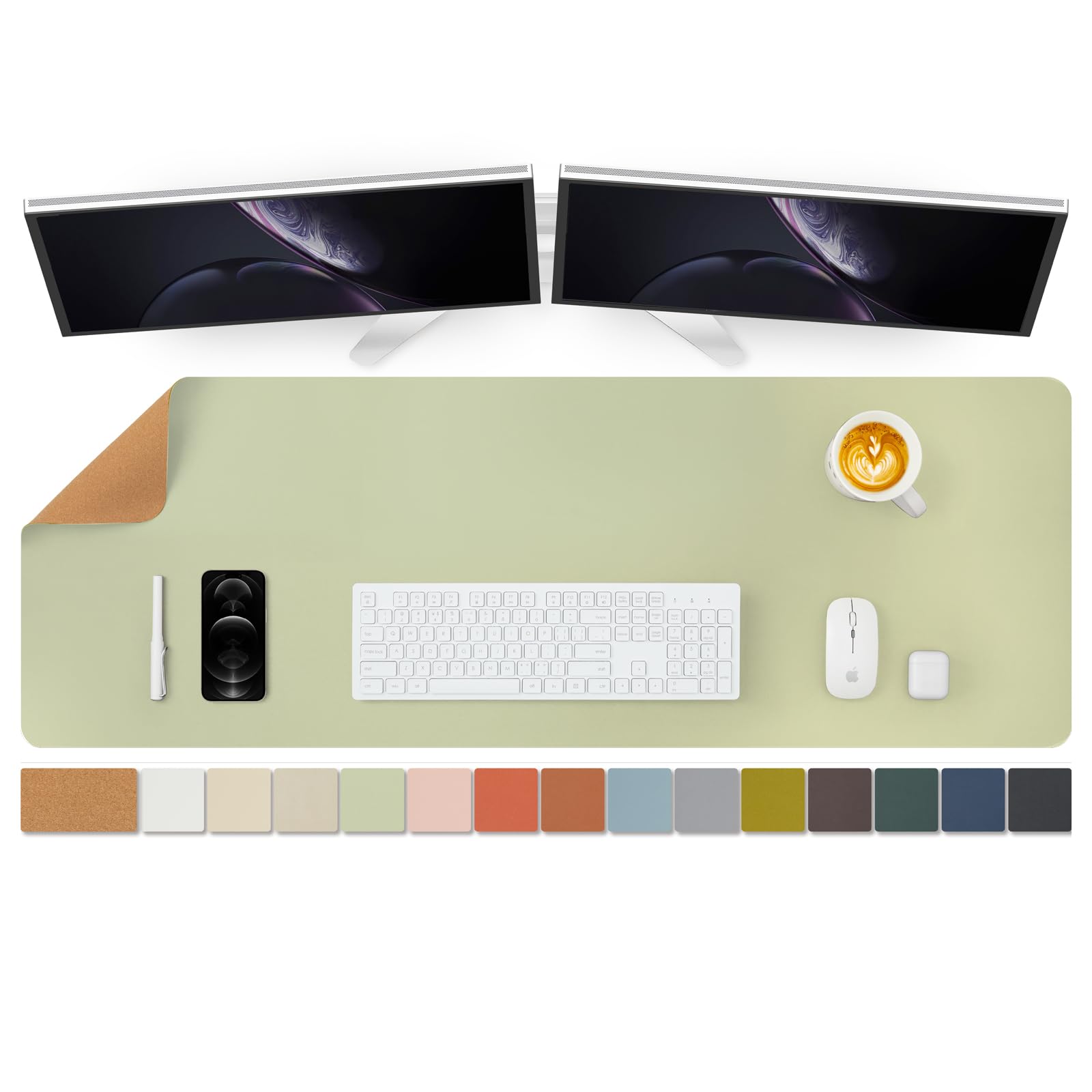 Cork Purple Desk Mat - Dual-Sided Desk Pad for Office and Home - Desk Organization and Accessories - Ideal for Large Mouse Pad and Desk Mats on Top of Desks(31.5"x 15.7"): Light Green 47.2"x 17"