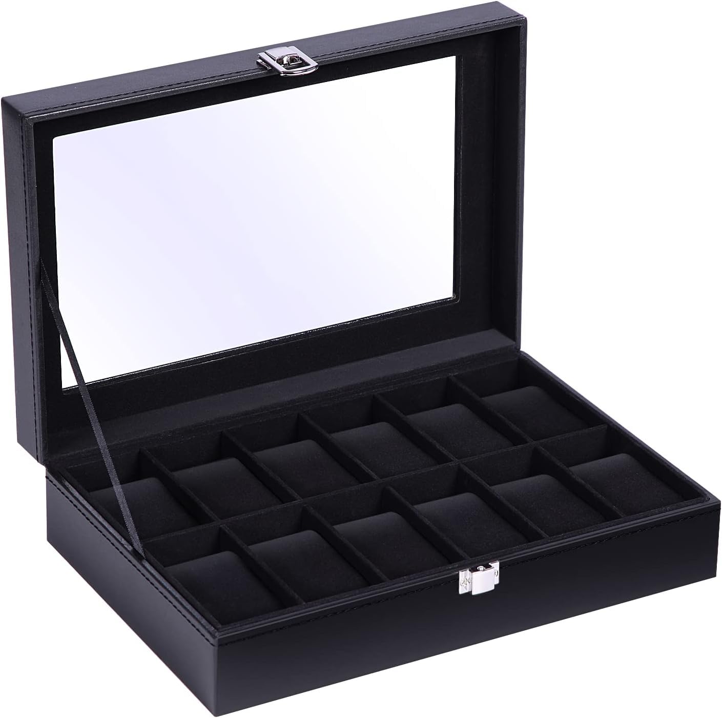 Ohuhu Watch Box 12-Slot Watch Case PU Leather Real Glass Lid Watch Holder Organizer Watch Display Case Storage Jewelry Organization for Men and Women Fathers Day Valentine's Day Gifts