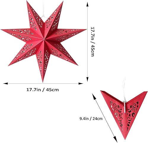 Miniatura 3 de Farol de estrella de papel hueco para colgar pantalla de estrella para Halloween, Navidad, celebración de fiestas (A, rojo)