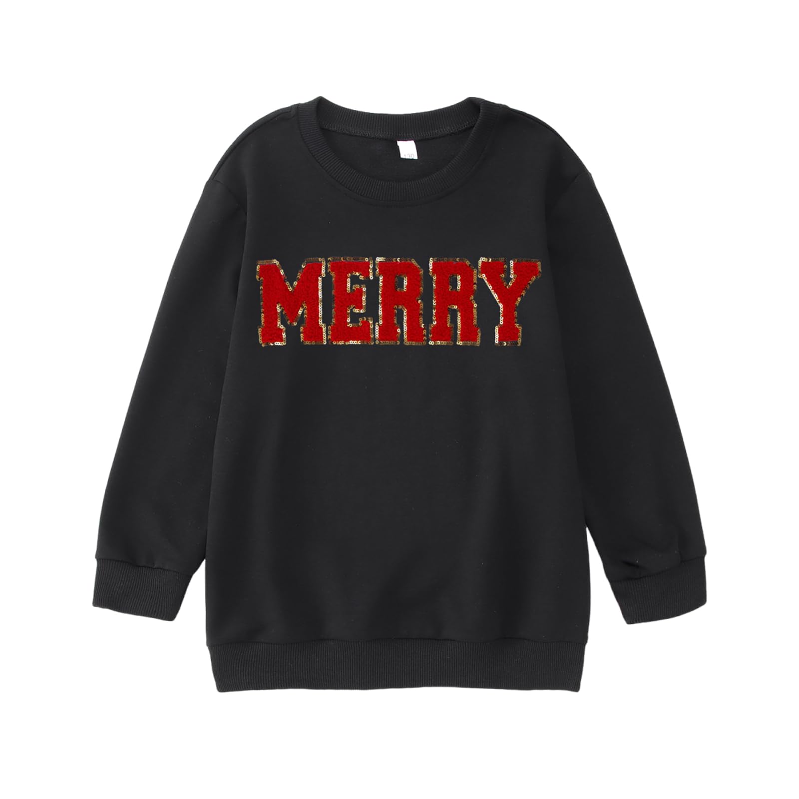CM C&M WODRO Sudadera de Navidad para niñas de 7 a 12 años, con parche de chenilla, para Navidad, vacaciones, cuello redondo, camiseta de manga larga