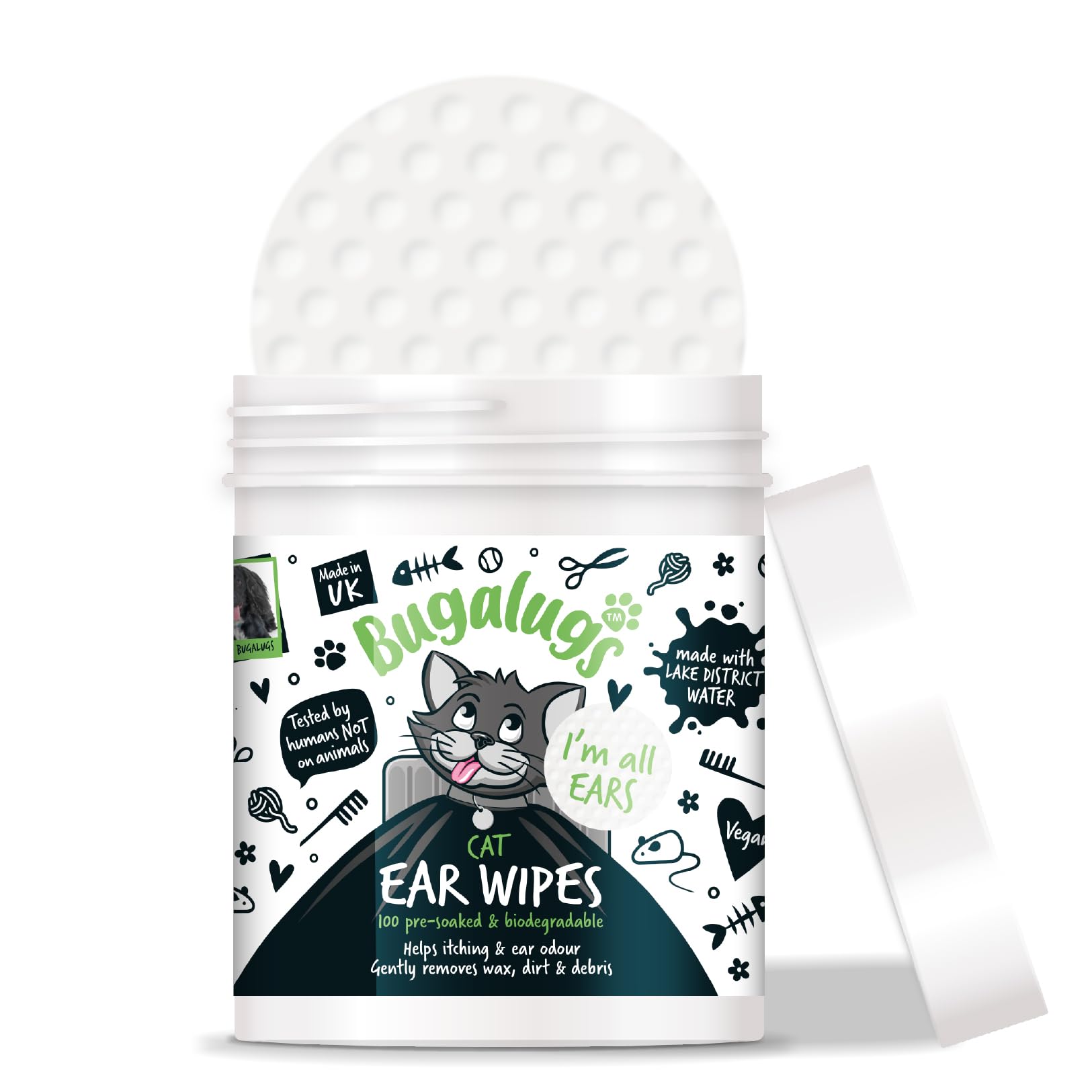 Cat Ear Cleaner Cat Wipes 100 Biodegradable textured pre-soaked cat ear wipes. Pet Wipes Cat Ear Cleaner Solution Stops Head Shaking, Itching & Waxy Ears (100 Wipes)