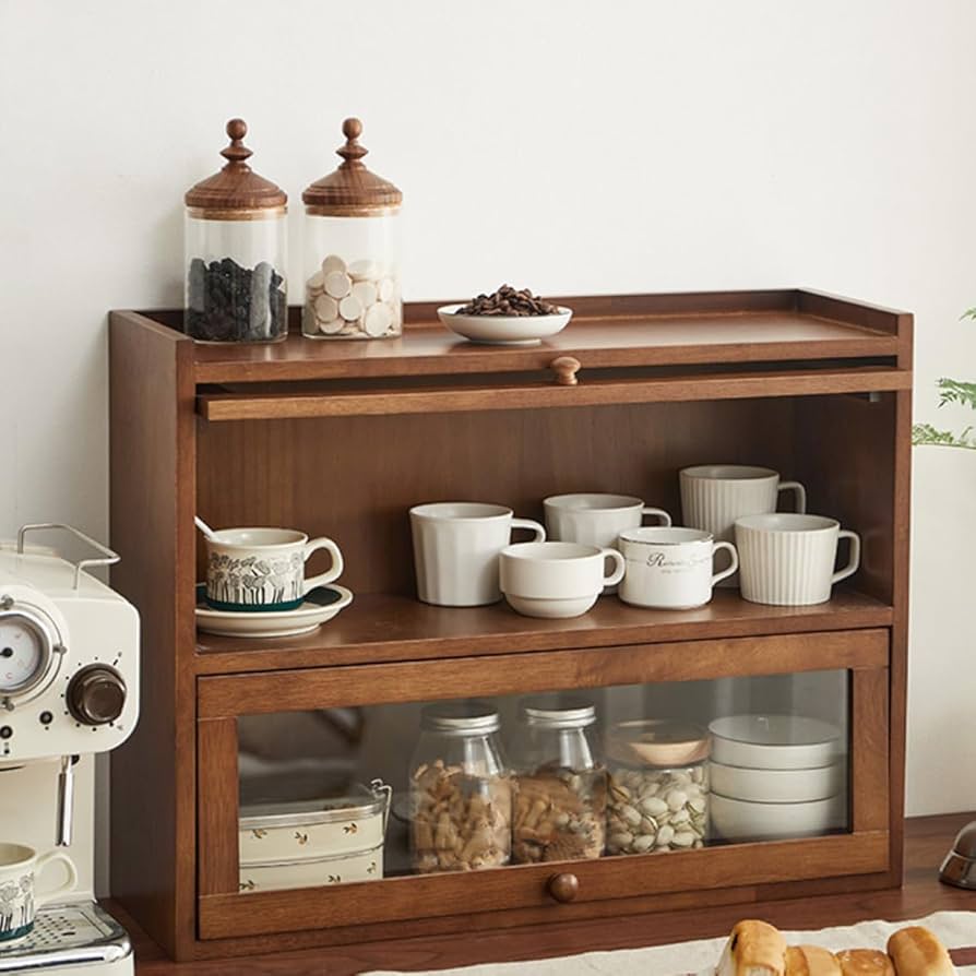 kyonpi　木製食器棚 　 　大きめ 食器棚 幅80cm 無垢 木製 アンティーク レトロ パイン材 開き扉