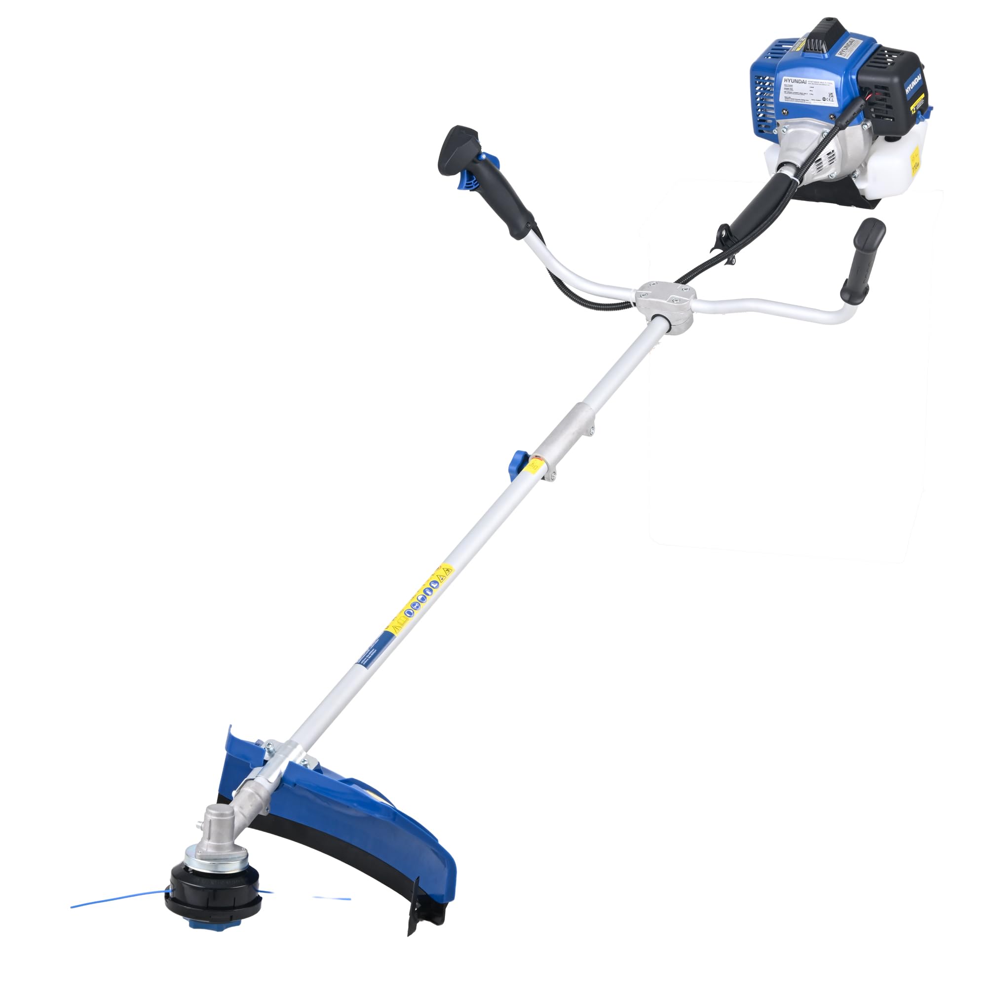 Hyundai Kaszarka spalinowa 56 cm³ i trymer do trawy 2 w 1, stalowe ostrze i nylonowa głowica żyłki 43 cm, wałek dzielony, uprząż w zestawie, wytrzymały nóż ogrodowy