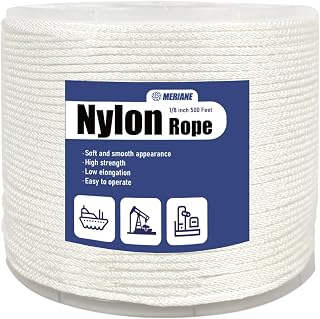 MERIANE White Nylon Rope 1/8inch 500FT, Multipurpose Solid Braided Rope