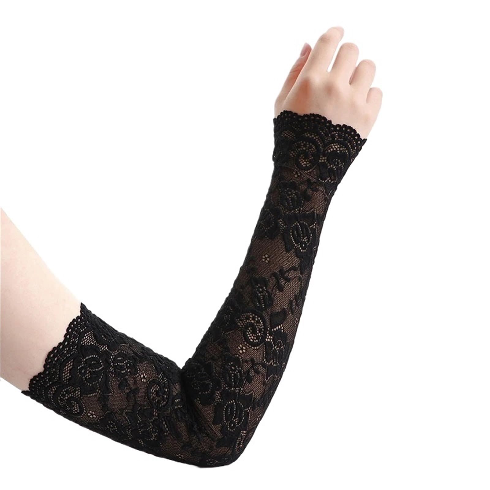 Manguitos de encaje para mujer de hilo de malla largo sin dedos BOJHGO pack de 2 pares 4