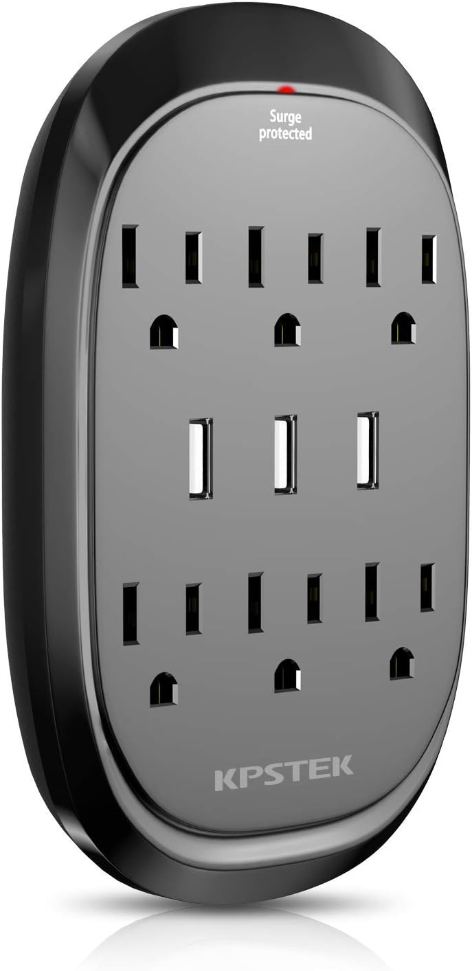 6 Outlet Plug Extender, Multi Outlet Wall Plug Splitter with 3 USB Charging Ports (3.4A Total), Surge Protector for Home and Office, Dorm Essentials, Black – KS3336f