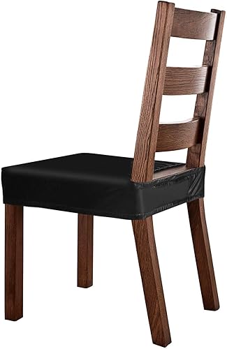Miniatura 7 de Fuloon Juego de 4 fundas para sillas de comedor, de piel sintética sólida, impermeable y resistente al aceite, funda elástica para sillas de comedor
