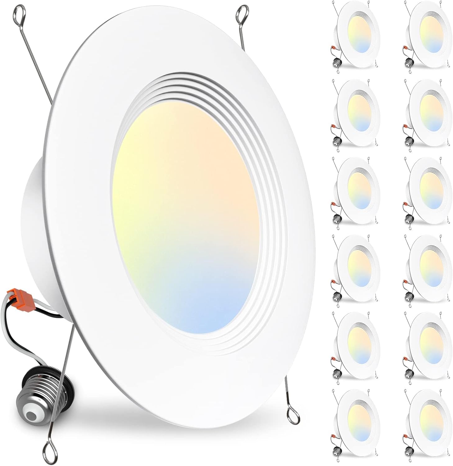 BBOUNDER 12 Pack 5/6 Inch LED Retrofit Recessed Lighting, Selectable 5CCT, Baffle Trim Can Lights, Dimmable, 12.5W=100W, 950 LM, 2700K/3000K/4000K/5000K/6000K Adjustable, Dimmable Recessed Lighting 2700k/3000k/4000k/5000k/6000k-5CCT 6 Inch