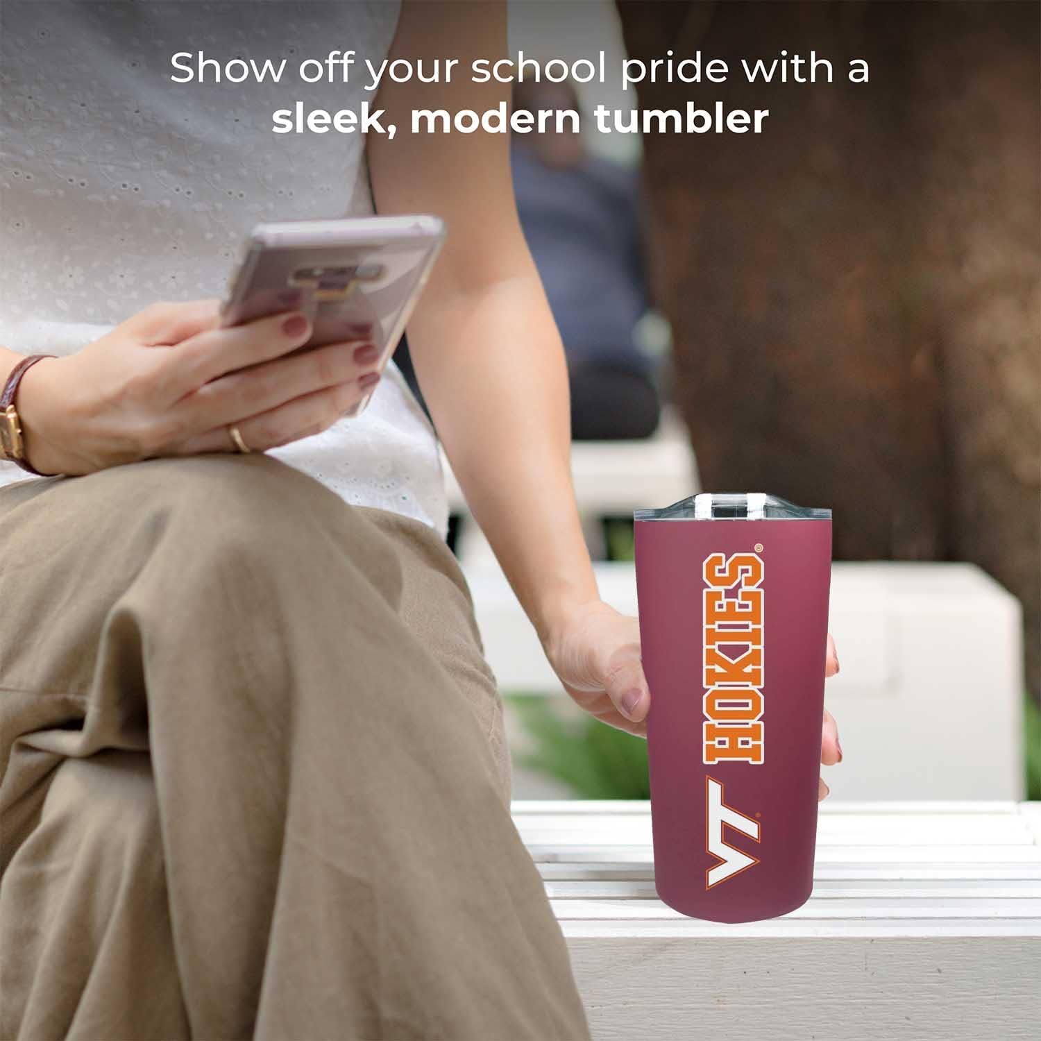 Campus Colors NCAA Stainless Steel Tumbler perfect for Gameday - 18 oz - Double Walled - Keeps Drinks Perfectly Insulated (Virginia Tech Hokies - Maroon)